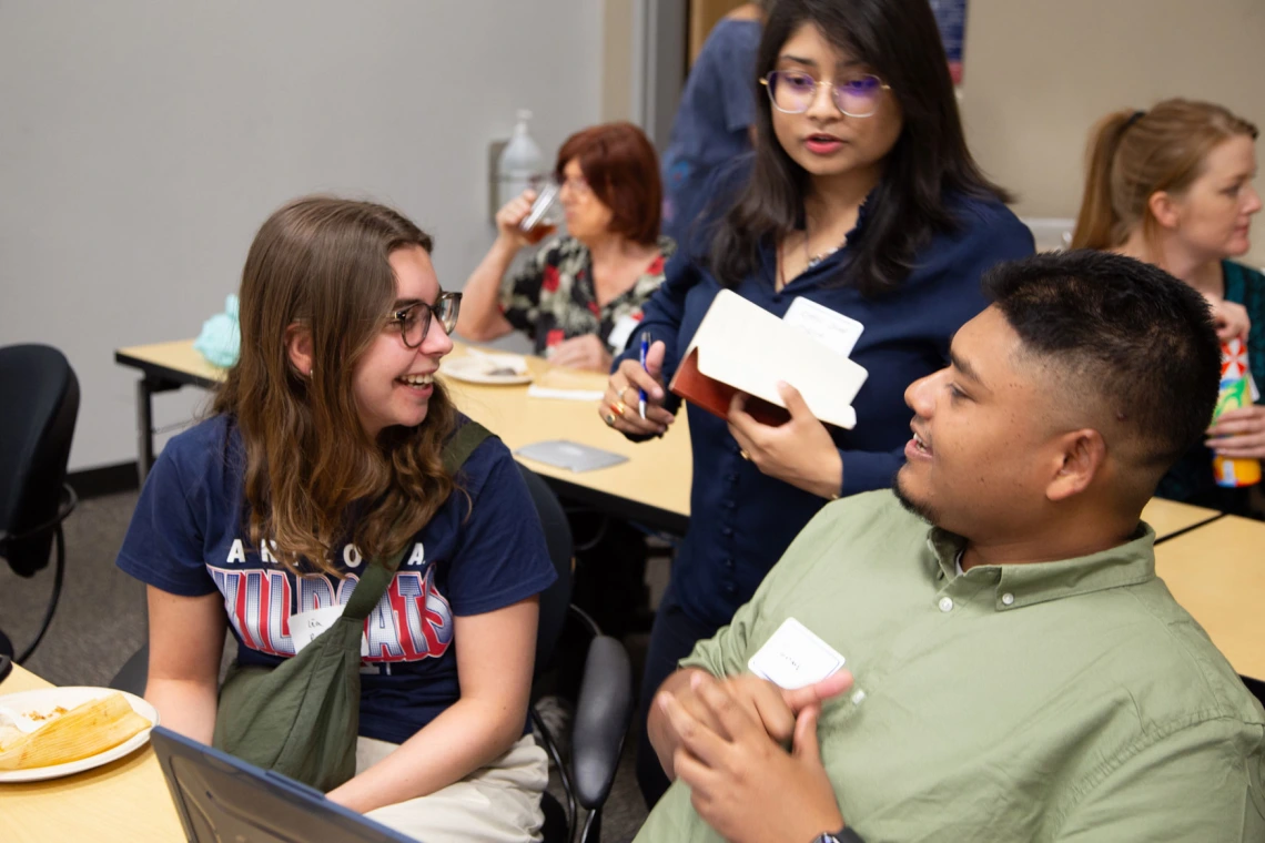Photos of Science Café attendees Lea Pacou, Royani Saha, and Imran Mithu