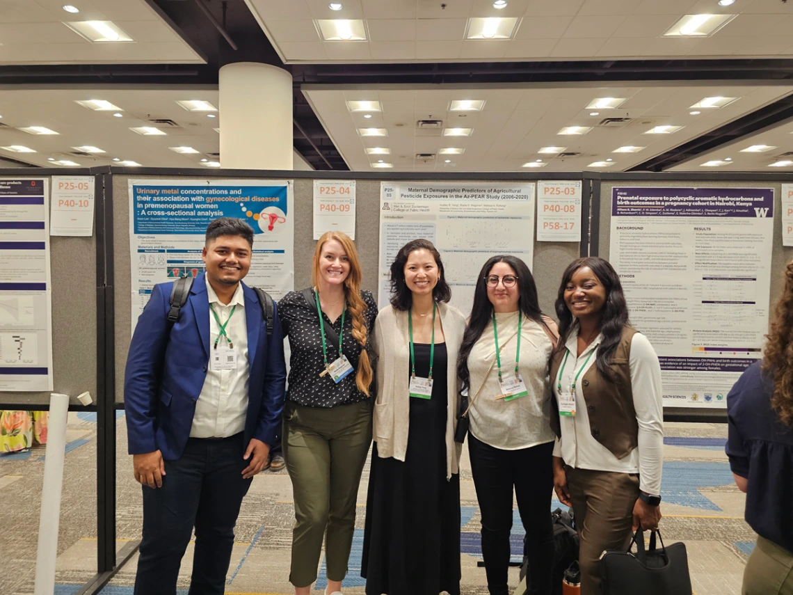 MEZCOPH researchers Imran Mithu, Rietta Wagoner, Audrey Yang, Rebecca Ramos, and Tina Fingesi-Johnson at the 2025 ISES-ISEE Conference.