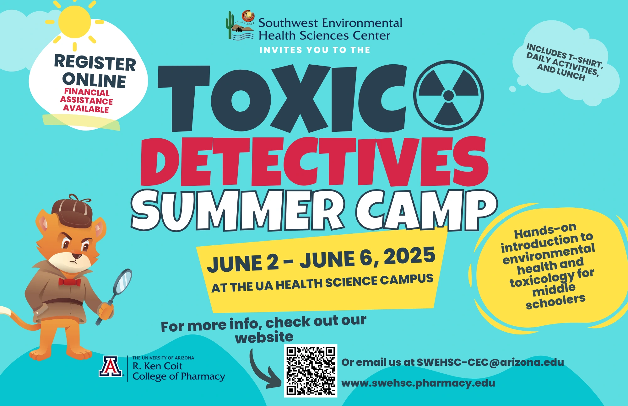 Flyer for Summer Toxic Detectives with cartoon of UA's Wilbur.