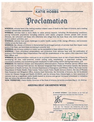 Governor Hobbs proclamation Arizona Heat Awareness Week