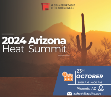 ADHS logo with saguaro in desert background and text "2024 AZ Heat Summit."