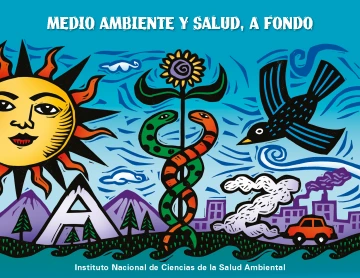 Image of the sun, bird, and other nature elements with the text "Medio Ambiente y Salud de la A a la Z"