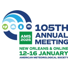 Image of AMS 105th annual meeting logo with the following icons" earth, cloud, water, sun