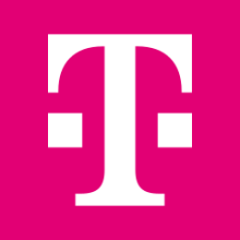 T-Mobile logo: Capital "T" in white serfi font  with hot pink background.